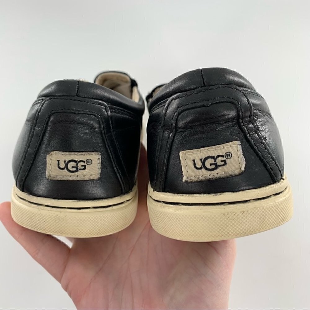 Ugg slip on sneakers size 8 39 black leather fleece wool lining flatforms - Picture 8 of 14